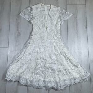Vintage Gunne Sax Dress Juniors 14 Ivory Lace Prairie Ruffle Wedding Boho 70s